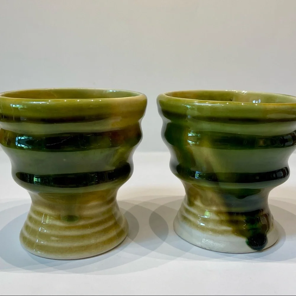 👵🏻~~~SOLD‼️~~~Irish Stoneware Cups Set of 2 Handmade / Painted Dripped Glaze - Picture 3 of 5